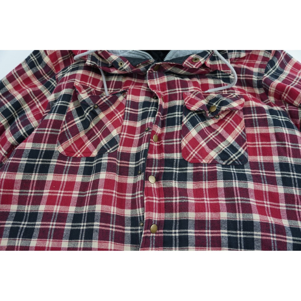 CACTUS Flannel Quilted Lined‎ Hooded Shirt Jacket Red Black Plaid Mens L - Picture 3 of 10
